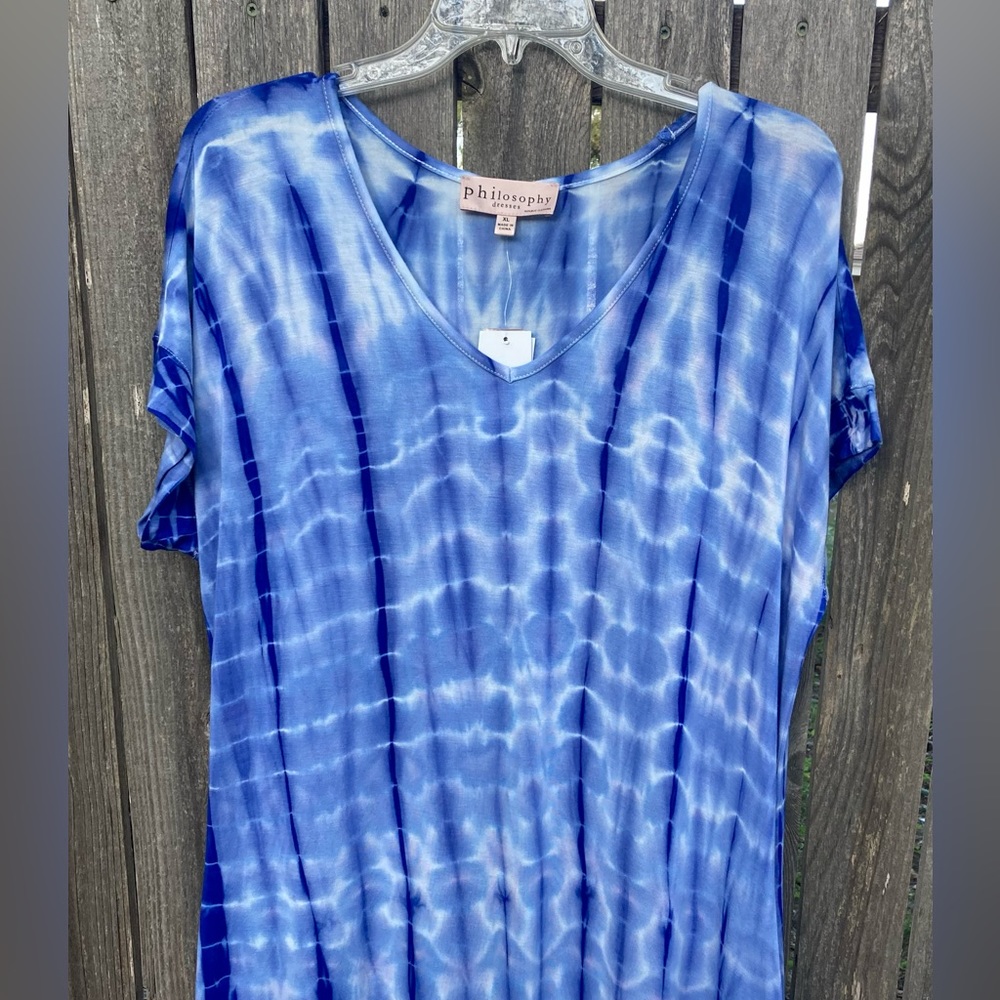 NWT-Philosophy Maxi Dress, Blue Tie Dye, sz XL